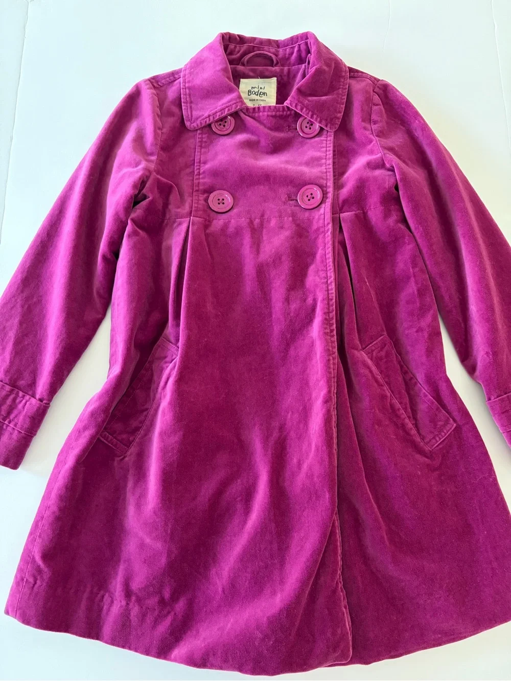 Mini Boden Magenta Velvet Jacket Girls Size 7-8 Yellow Floral Lining 100% Cotton